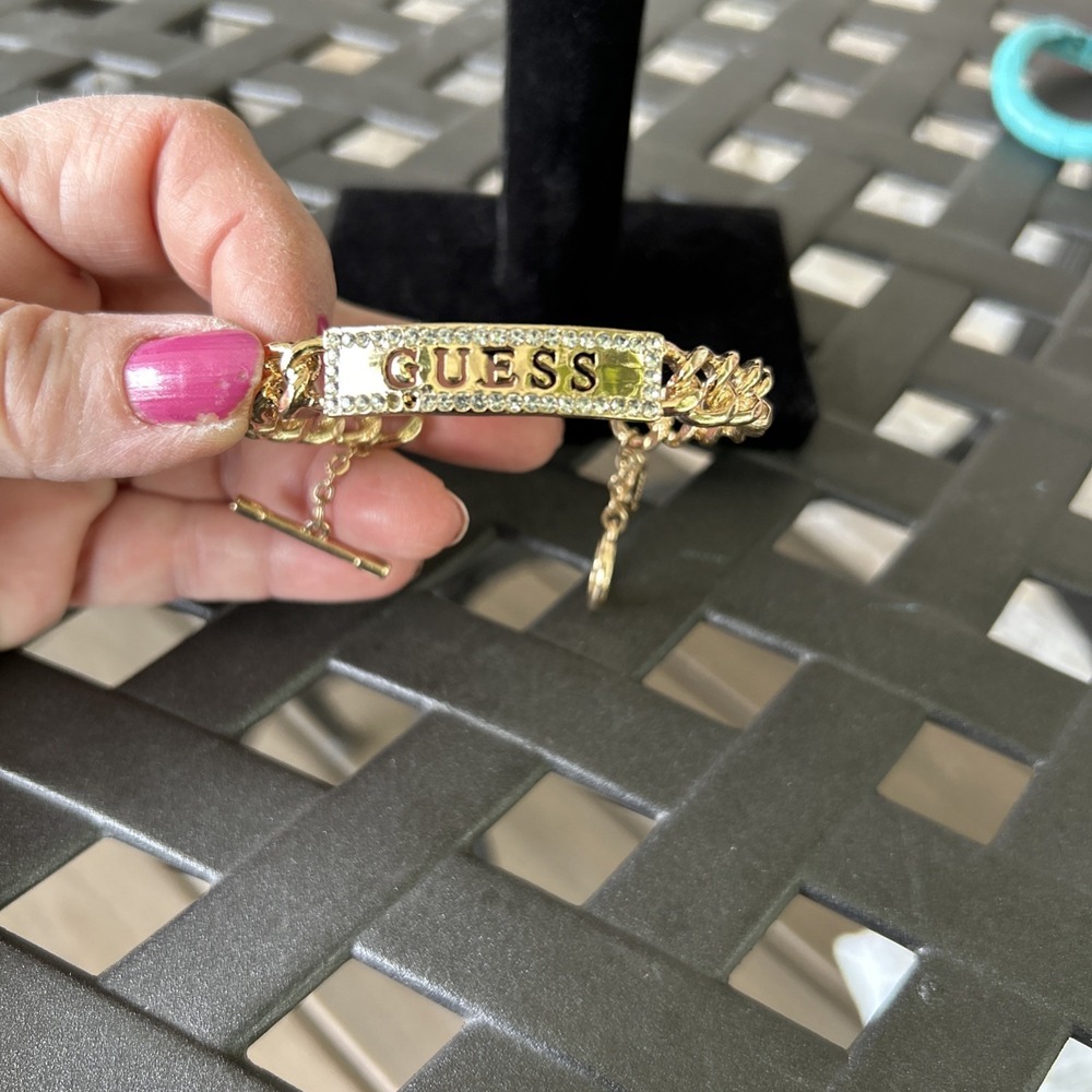 Gold Tone Vintage Guess Chain Link I'd Bracelet
